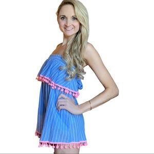 NWT Powder Blue Seersucker Pinstripe Romper | America & Beyond Small